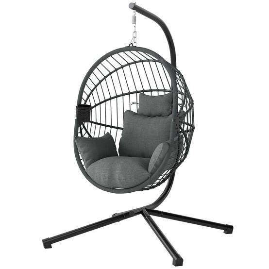 Fauteuil œuf suspendu acier gris 115 x 106 x 188 cm - PANGIVO - Image 2