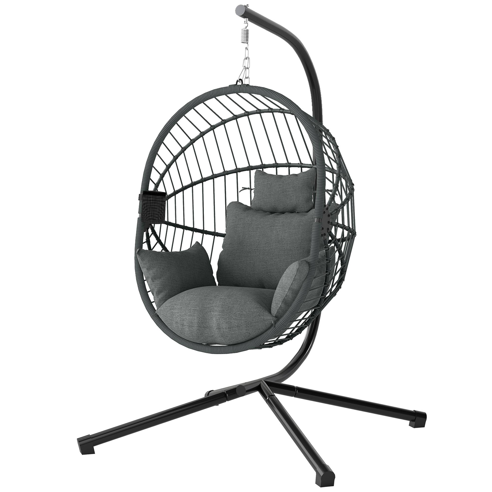 Fauteuil œuf suspendu acier gris 115 x 106 x 188 cm - PANGIVO - Image 2