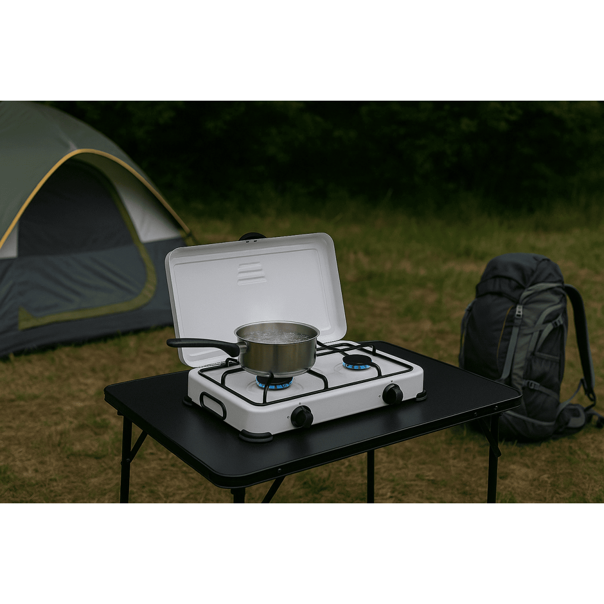 Réchaud à gaz 2 feux 3200W Brûleurs fonte amovibles Couvercle Plaque de cuisson Gaz Butane ou Propane GOLD - Imagen 5