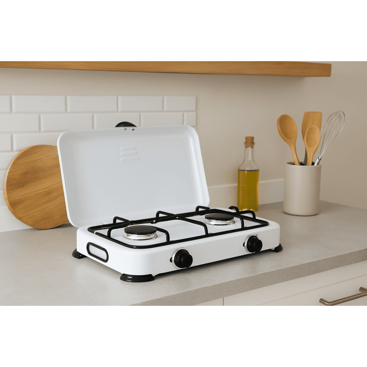 Réchaud à gaz 2 feux 3200W Brûleurs fonte amovibles Couvercle Plaque de cuisson Gaz Butane ou Propane GOLD - Imagen 6