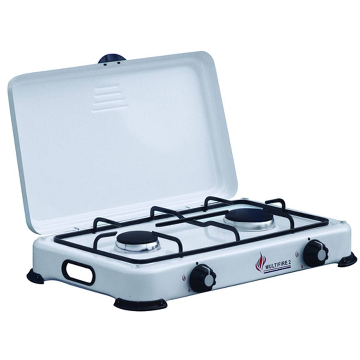 Réchaud à gaz 2 feux 3200W Brûleurs fonte amovibles Couvercle Plaque de cuisson Gaz Butane ou Propane GOLD - Imagen 1