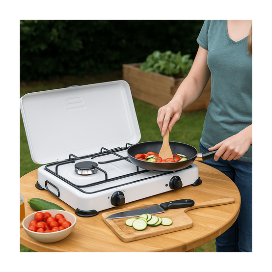 Réchaud à gaz 2 feux 3200W Brûleurs fonte amovibles Couvercle Plaque de cuisson Gaz Butane ou Propane GOLD - Imagen 3