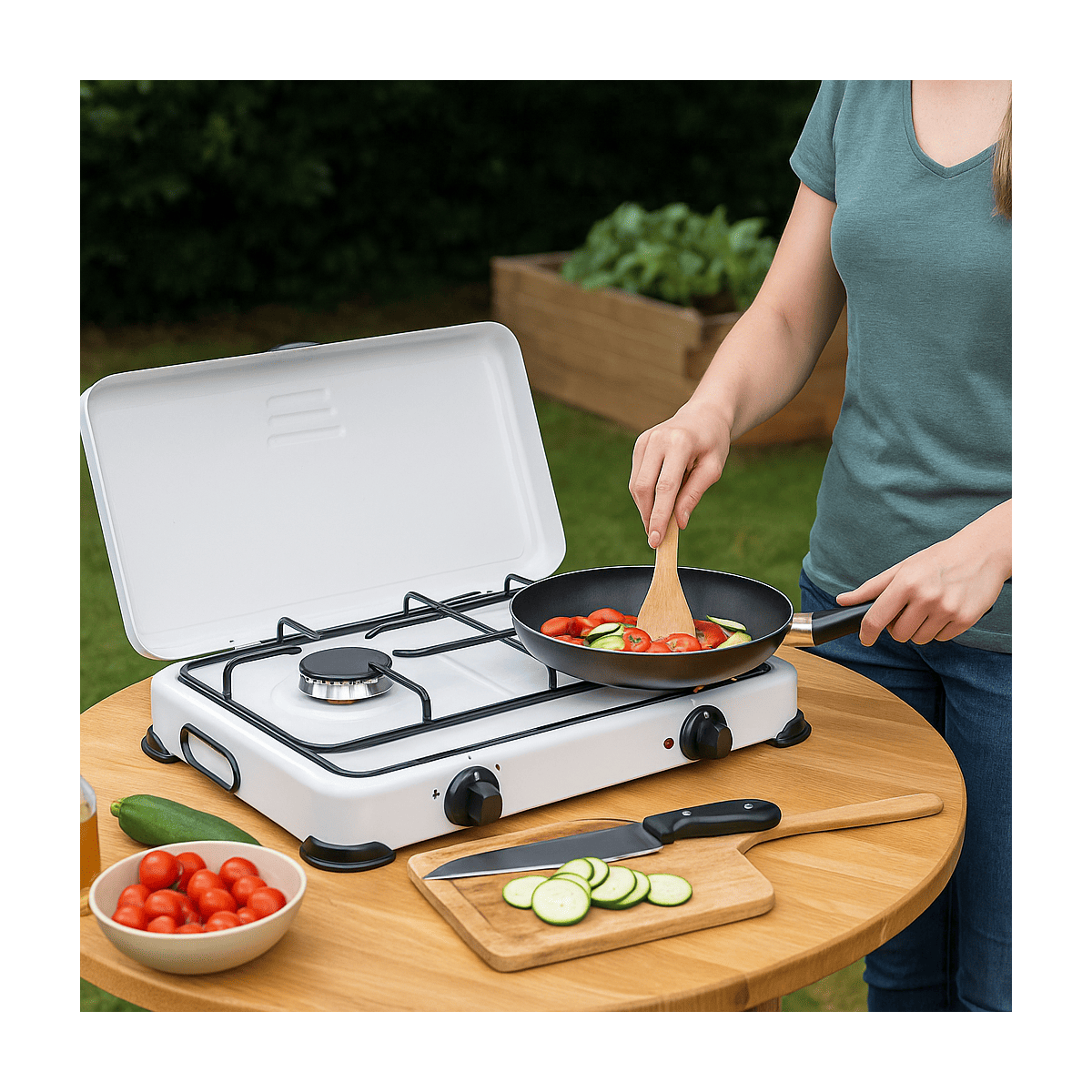 Réchaud à gaz 2 feux 3200W Brûleurs fonte amovibles Couvercle Plaque de cuisson Gaz Butane ou Propane GOLD - Imagen 3