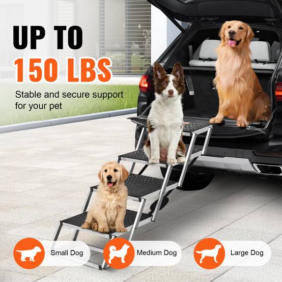 VEVOR Escalier animaux véhicule, 4 marches, alu pliable. Antidérapant, charge 150 lb. Pour SUV, camions. - Image 3
