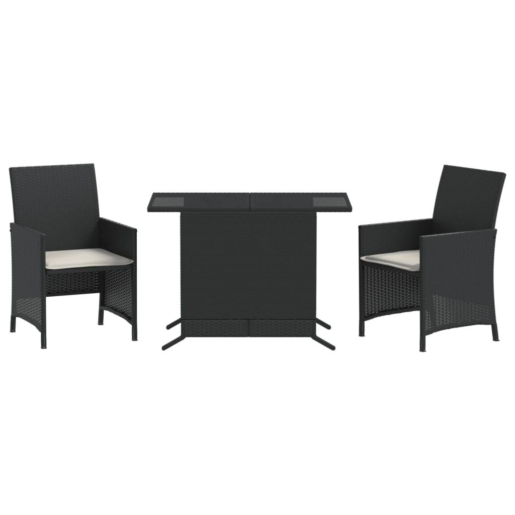 Petit Salon de Jardin Compact pour Balcon, Table Verre et 2 Chaises Résine Noire – ComfortXL Outdoor Living - Image 2