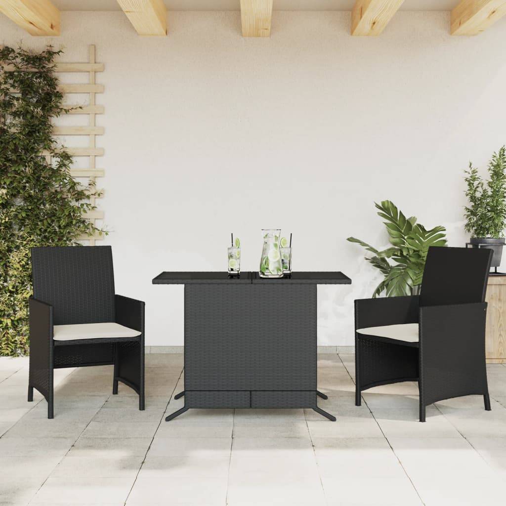 Petit Salon de Jardin Compact pour Balcon, Table Verre et 2 Chaises Résine Noire – ComfortXL Outdoor Living - Image 1