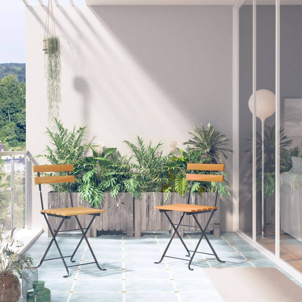 Lot de 2 chaises de jardin pliables acier et bois d'acacia marron 40 x 46 x 85 cm - PANGIVO