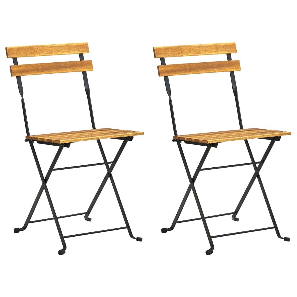 Lot de 2 chaises de jardin pliables acier et bois d'acacia marron 40 x 46 x 85 cm - PANGIVO - Image 2