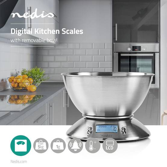 Balance de cuisine Numérique Ecran LCD Acier Bol amovible 5kg NEDIS - Imagen 3