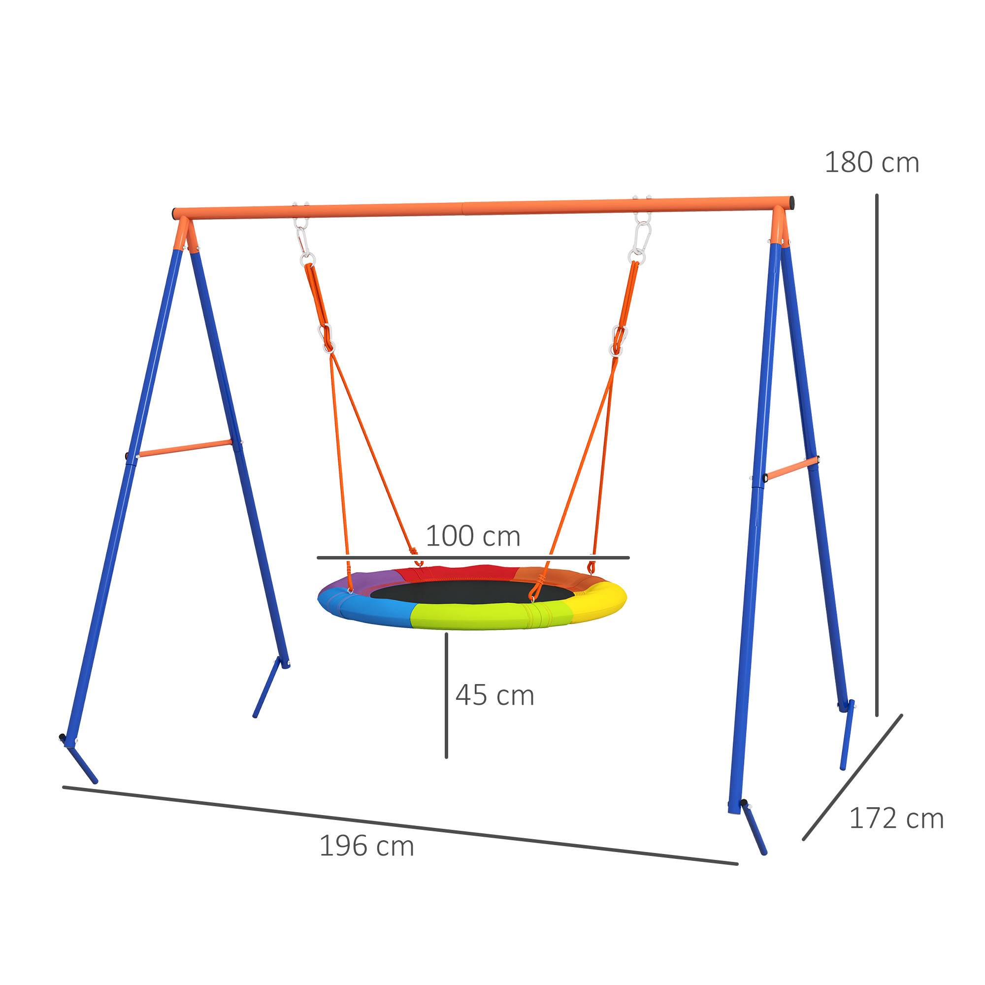 Balançoire nid jardin pour 1 à 2 enfants, métal renforcé, 196×172×180 cm, multicolore, structure robuste et stable - Image 3