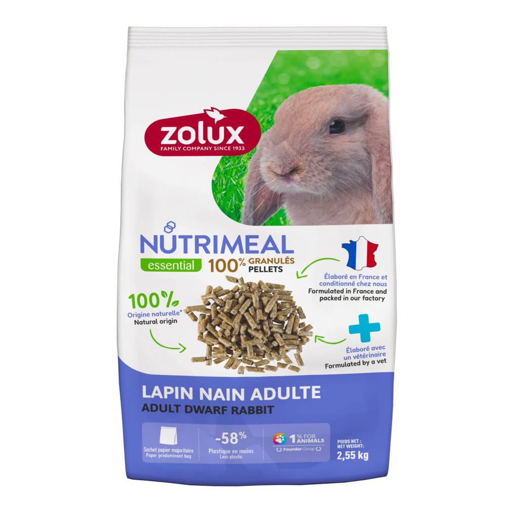 Zolux - Granulés pour lapin nain adulte (6 mois et plus) sac de 2.55 kg - Image 1