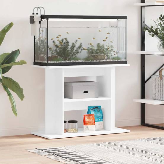 Meuble Aquarium Bois d'Ingénierie Support de Rangement Stable 80x35x60 cm Blanc - ComfortXL Outdoor Living - Image 1