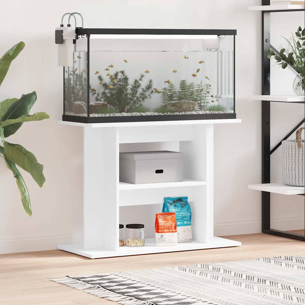 Meuble Aquarium Bois d'Ingénierie Support de Rangement Stable 80x35x60 cm Blanc - ComfortXL Outdoor Living - Image 1