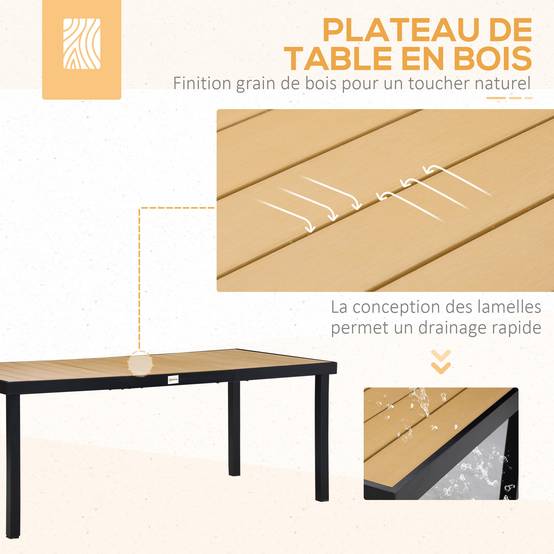 Salon de jardin aluminium extérieur table 190cm 6 chaises pliables naturel - ComfortXL Outdoor Living - Image 9