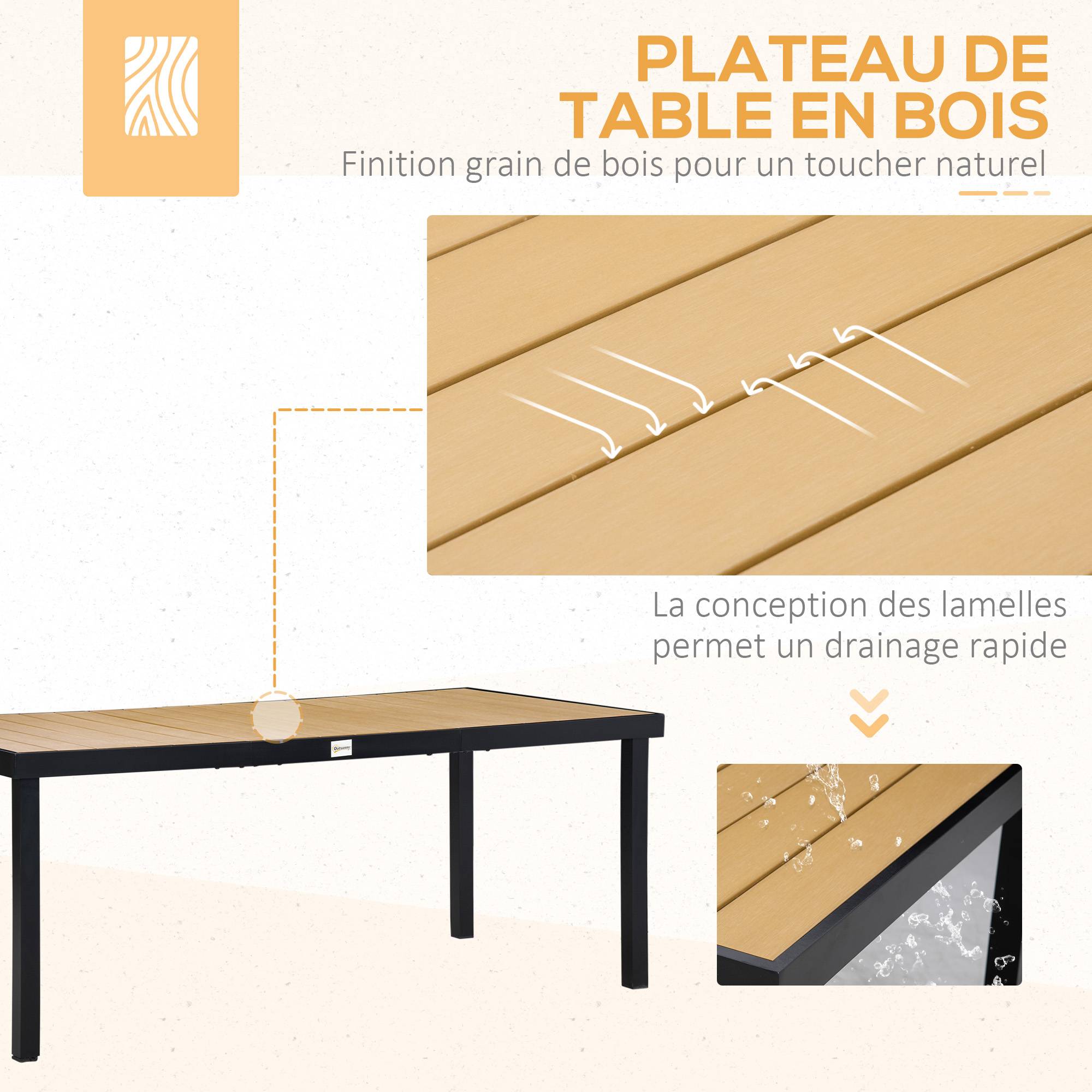 Salon de jardin aluminium extérieur table 190cm 6 chaises pliables naturel - ComfortXL Outdoor Living - Image 9