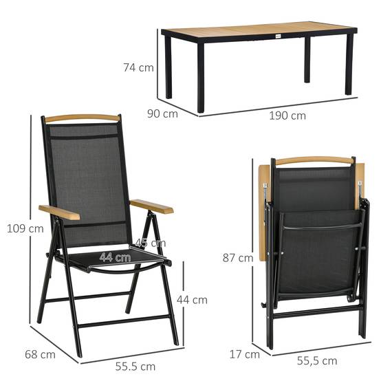 Salon de jardin aluminium extérieur table 190cm 6 chaises pliables naturel - ComfortXL Outdoor Living - Image 5