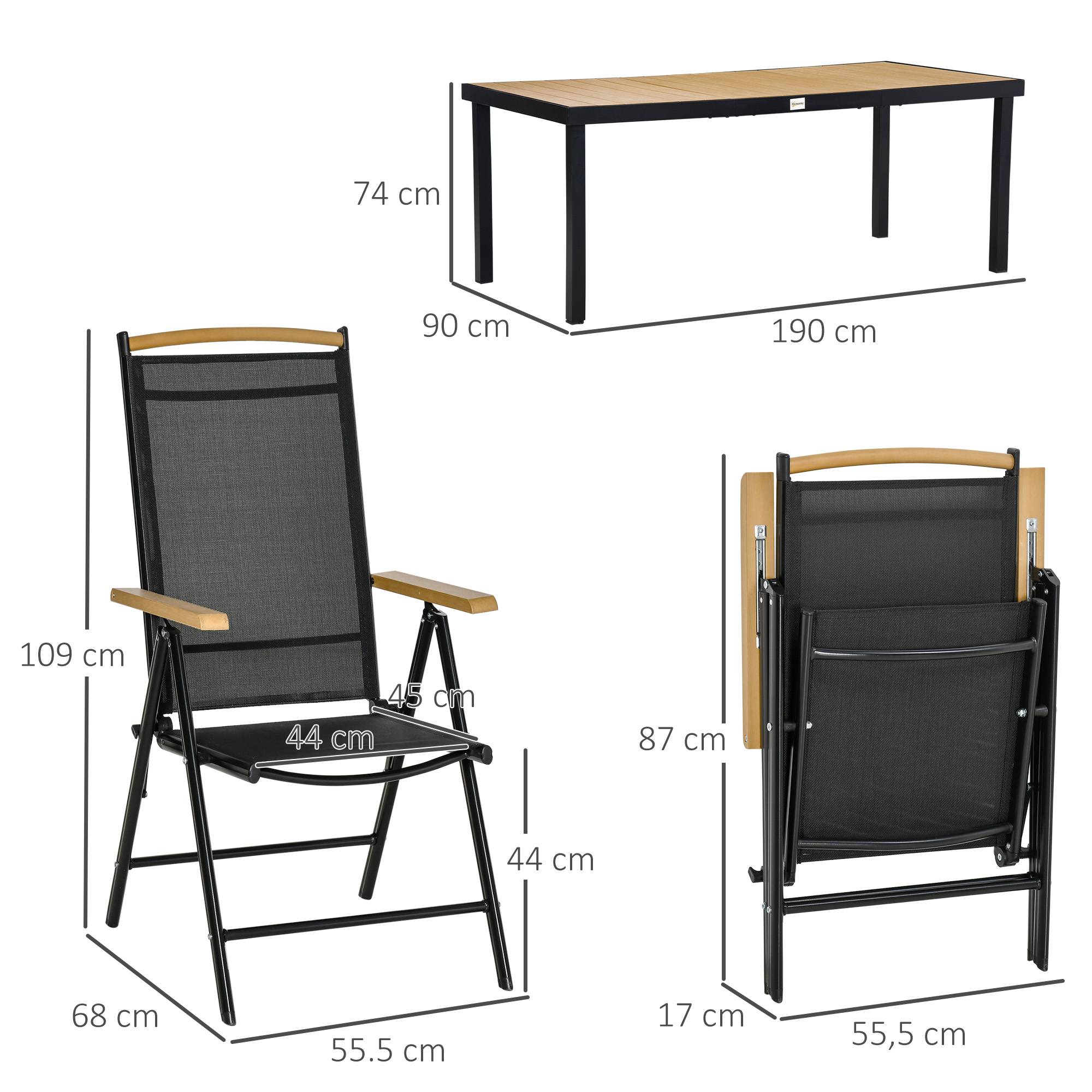 Salon de jardin aluminium extérieur table 190cm 6 chaises pliables naturel - ComfortXL Outdoor Living - Image 5
