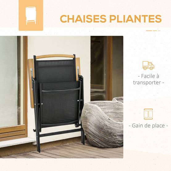 Salon de jardin aluminium extérieur table 190cm 6 chaises pliables naturel - ComfortXL Outdoor Living - Image 7