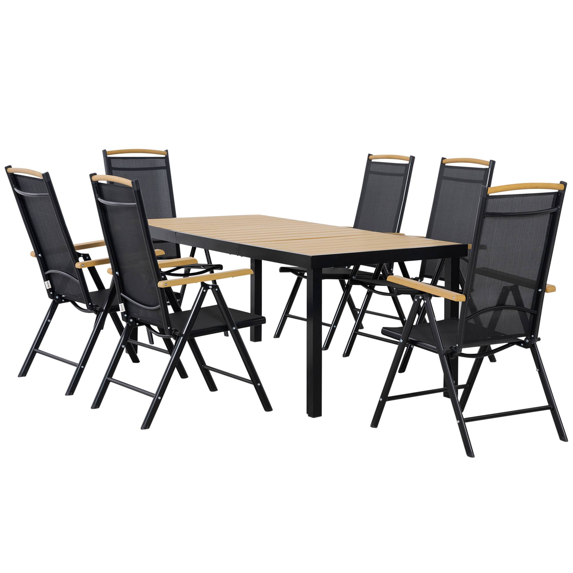 Salon de jardin aluminium extérieur table 190cm 6 chaises pliables naturel - ComfortXL Outdoor Living - Image 2