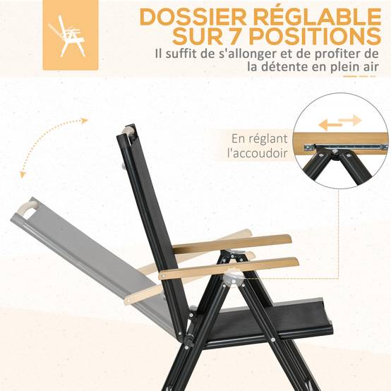 Salon de jardin aluminium extérieur table 190cm 6 chaises pliables naturel - ComfortXL Outdoor Living - Image 6