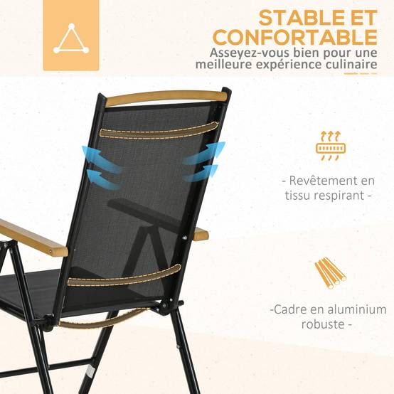 Salon de jardin aluminium extérieur table 190cm 6 chaises pliables naturel - ComfortXL Outdoor Living - Image 8