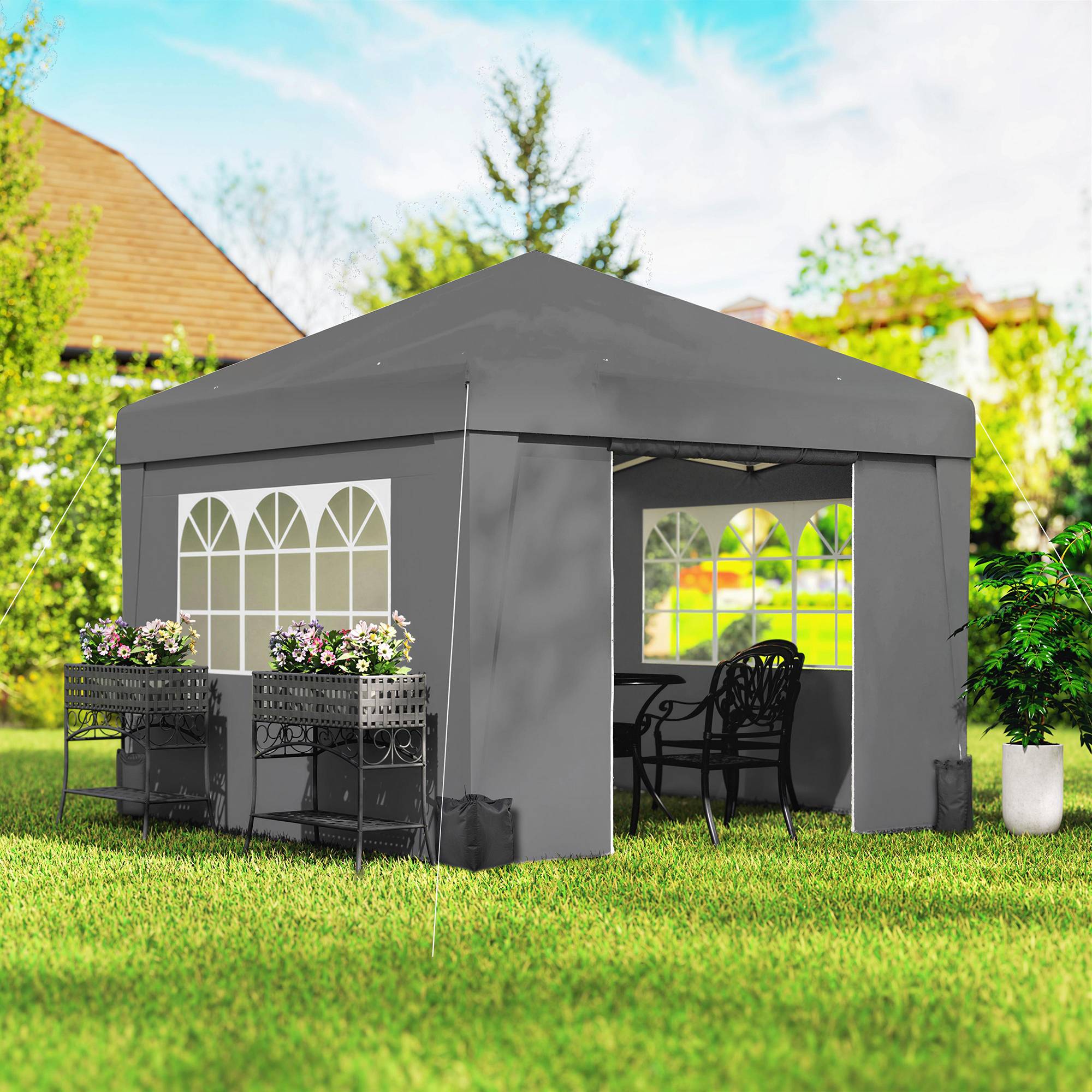 Outsunny - Tonnelle de jardin pop-up pliante 3x3m anti-UV 30+ avec fenêtres parois latérales sac de transport et sacs de sable anthracite - Outsunny - Image 2