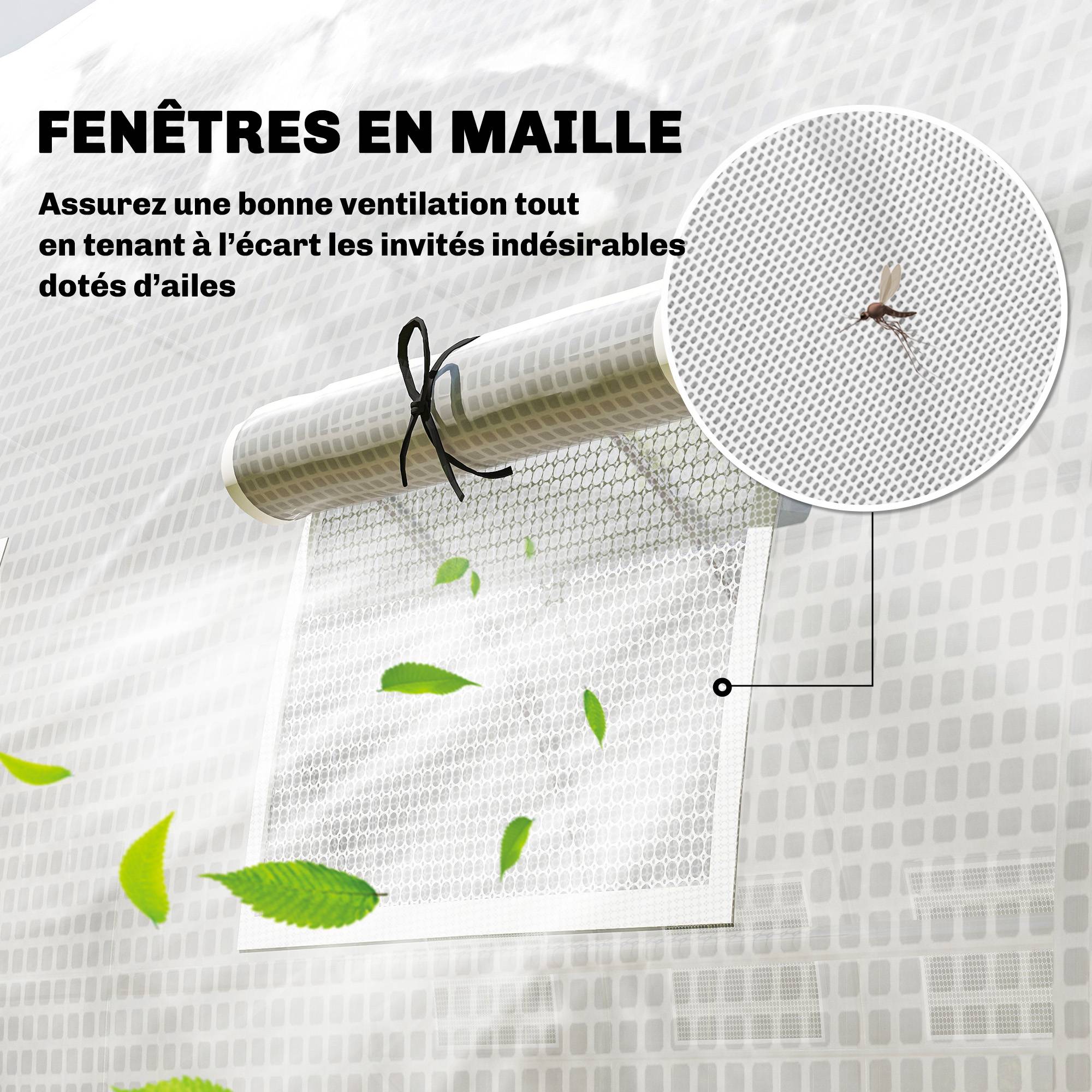 Serre de jardin tunnel 24m² 8L x 3l x 2H m - 16 fenêtres, Porte zippée enroulable acier galvanisé, bâche PE, Blanc - Image 8