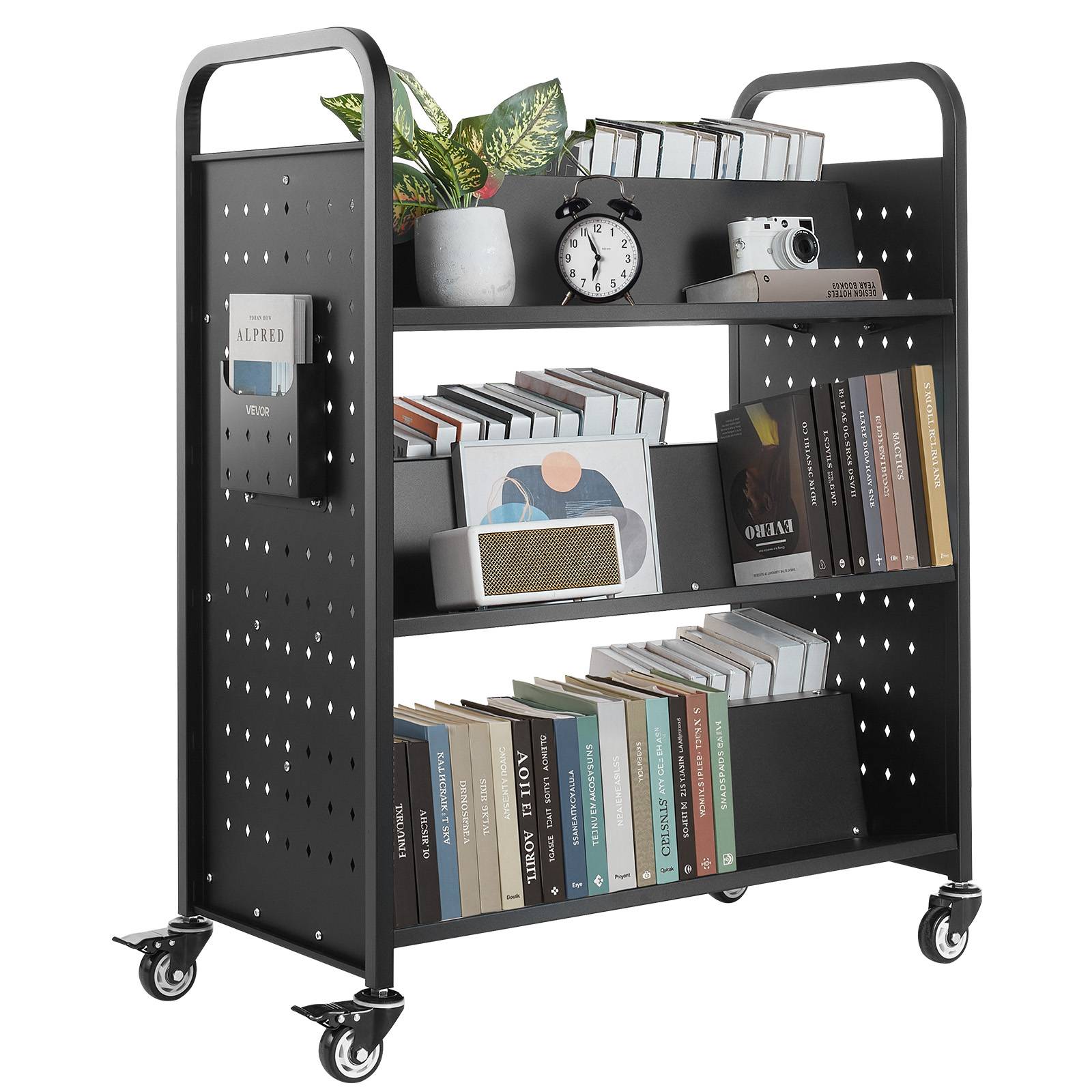 VEVOR Chariot à Livres Bibliothèque Étagère Charge 150 kg 97x51,5x122,5 cm Noir - Image 1