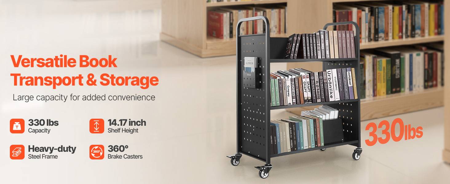 VEVOR Chariot à Livres Bibliothèque Étagère Charge 150 kg 97x51,5x122,5 cm Noir - Image 9