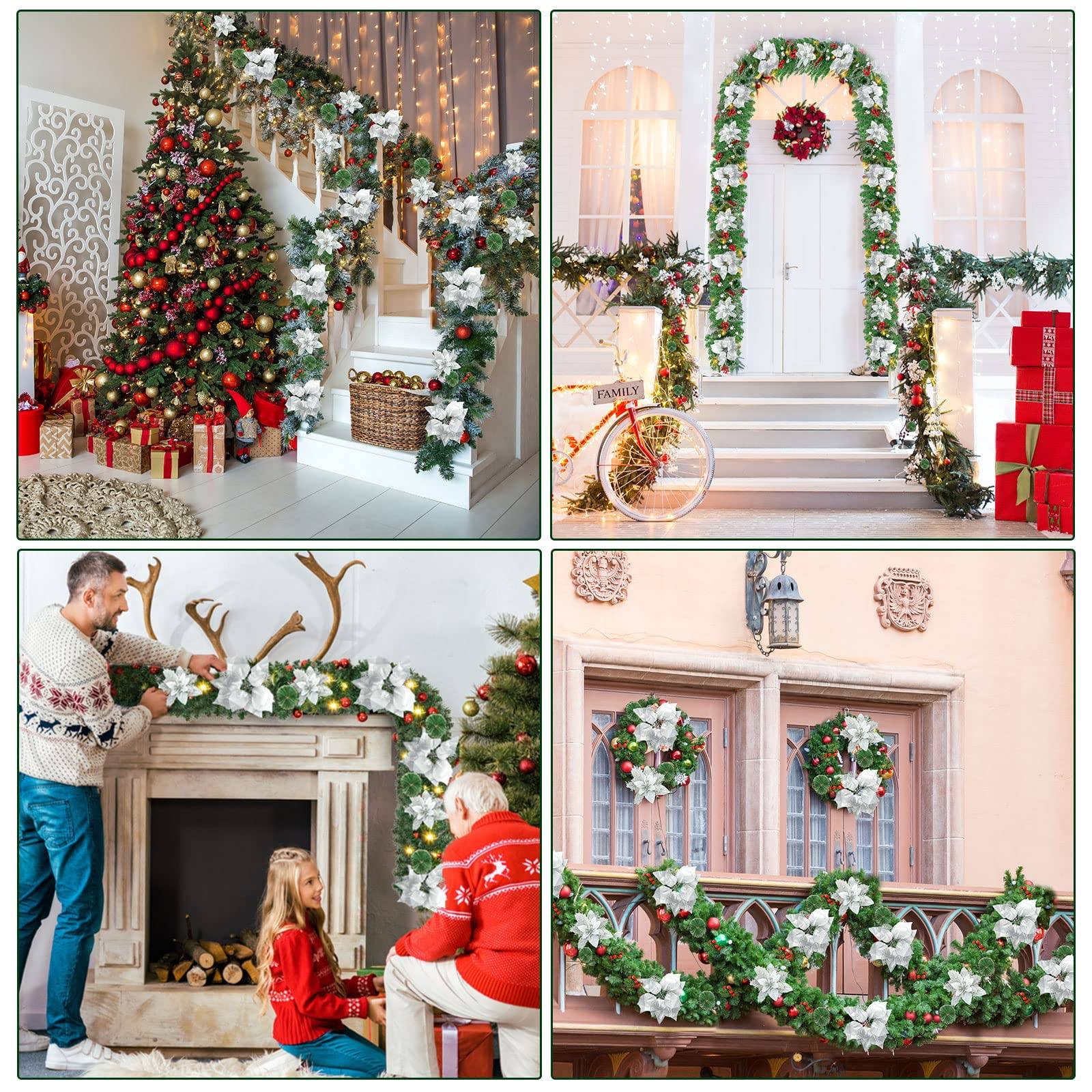 Guirlande de Noël de 270 cm avec lumières LED, décoration de Noël, couronne de Noël artificielle illuminée avec fleurs, décorations pour sapin de Noël - Image 3