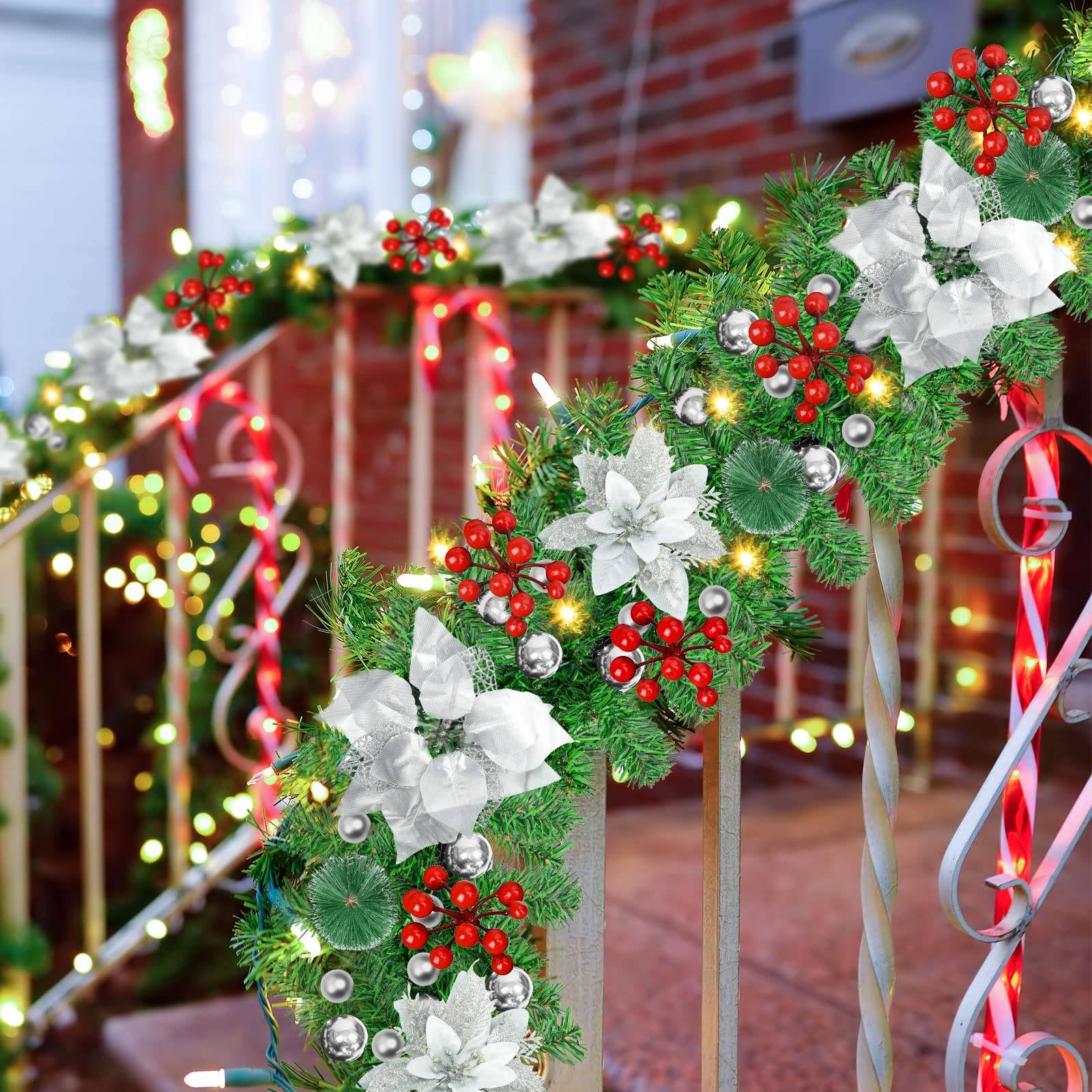 Guirlande de Noël de 270 cm avec lumières LED, décoration de Noël, couronne de Noël artificielle illuminée avec fleurs, décorations pour sapin de Noël - Image 5