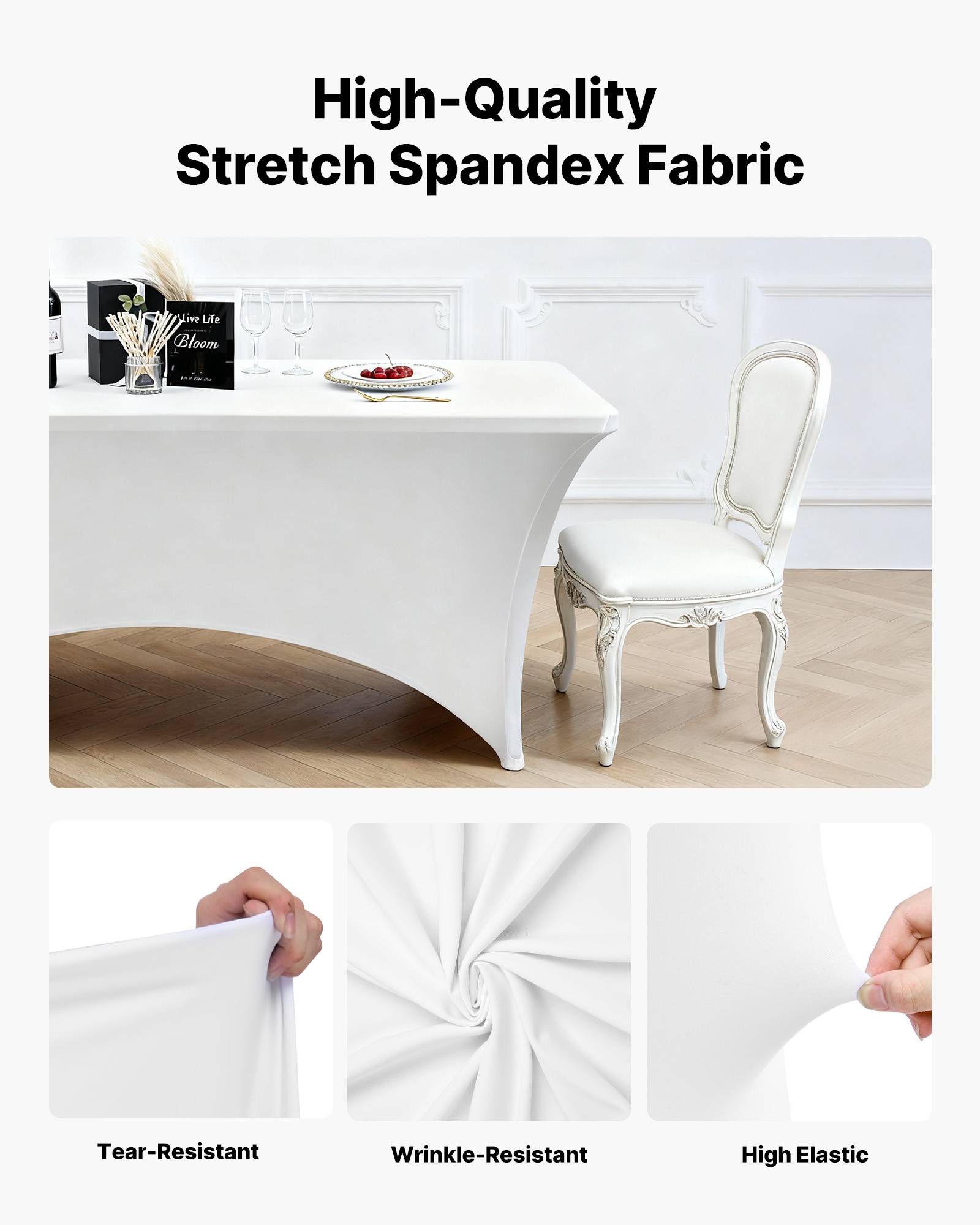 Vevor - VEVOR Nappe extensible en polyester et élasthanne 244 x 76 x 76 cm 6 pcs blanc - Image 3