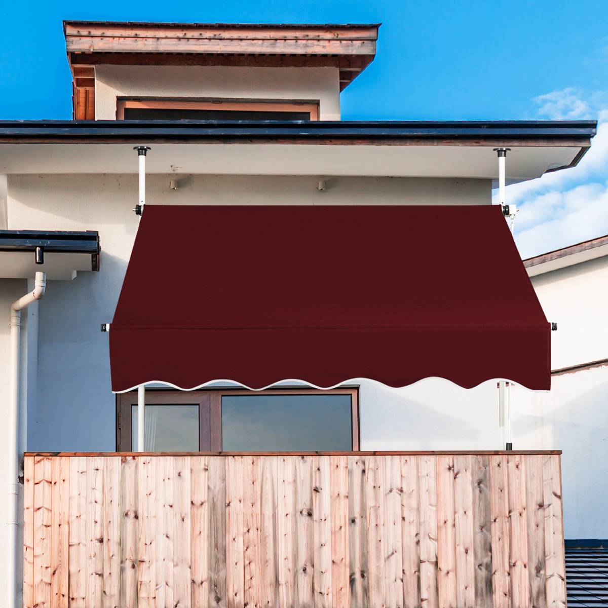 Costway - Store Banne Manuel Hauteur Réglable 200-300CM, Auvent Rétractable150x125CM sans Perçage en Métal et Tissu Oxford pour Fenêtre,Terrasse, Rouge - Image 5