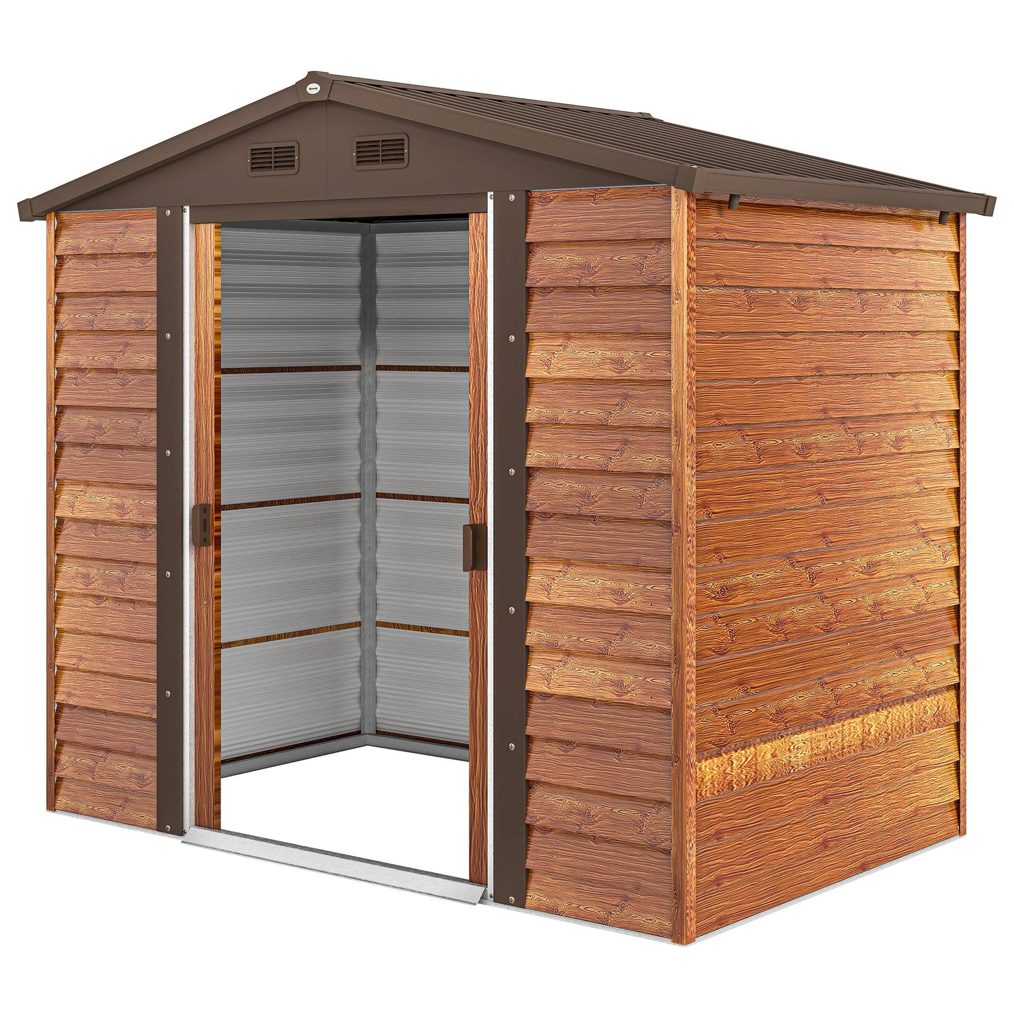 Abri de jardin, remise à outils, cabane de jardin avec fenêtre, résistant aux intempéries, aspect bois, acier, 152 x 235,7 x 208,7 cm, marron - Image 2