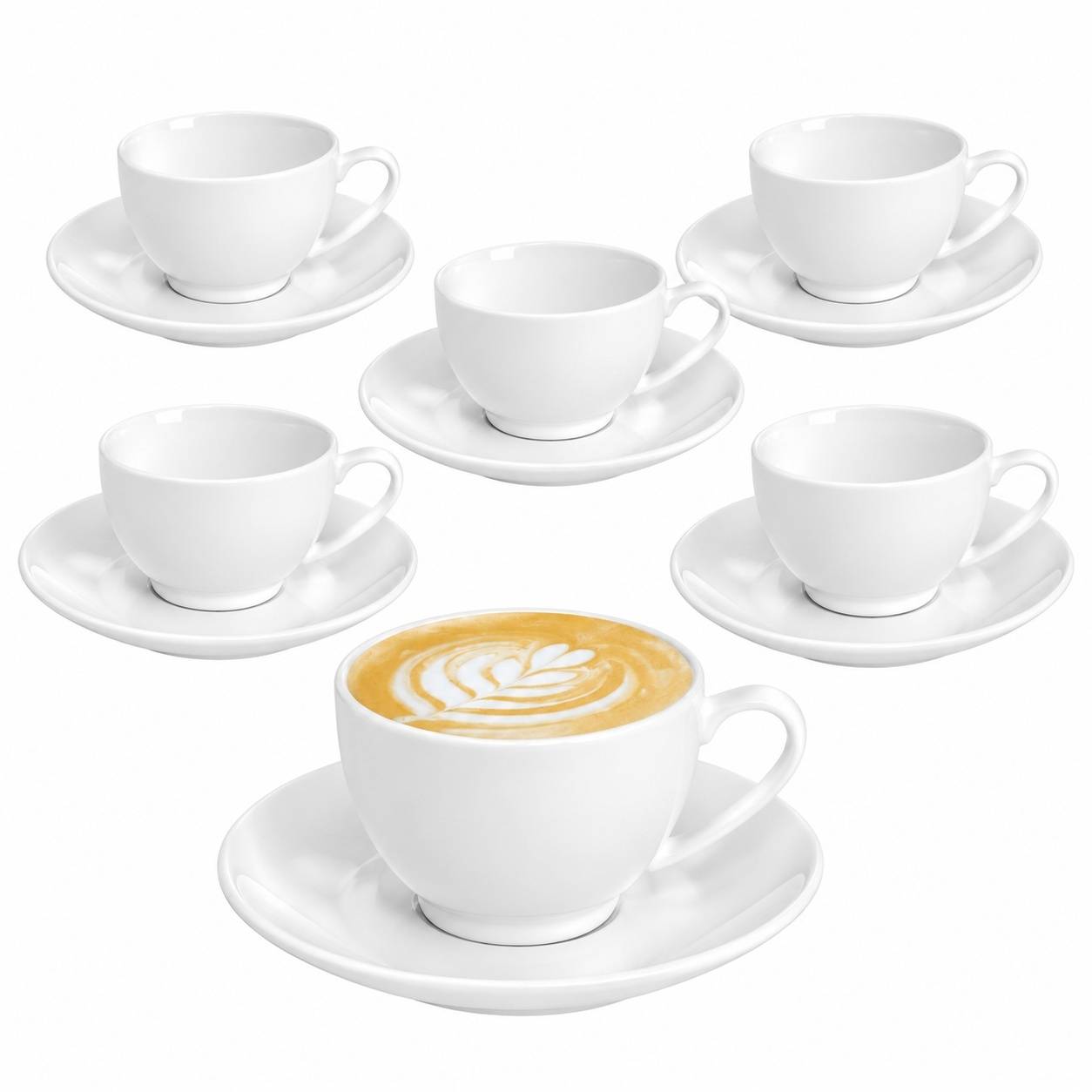 Set de 6 Tasses à Cappuccino en Porcelaine Blanche avec Sous-tasses - Image 1