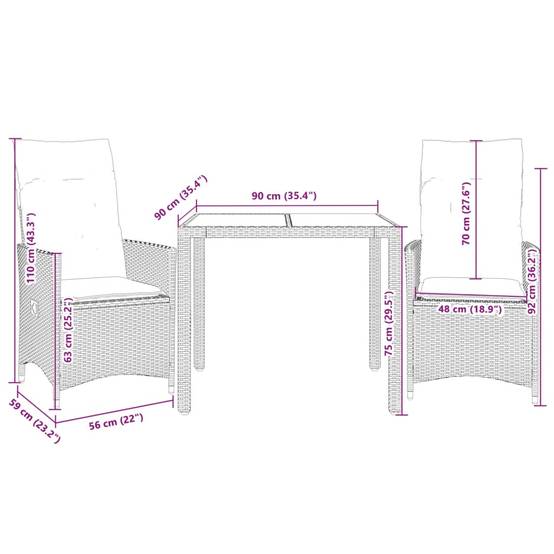 Salon de Jardin 2 Personnes en Résine Tressée Beige Fauteuils Inclinables – ComfortXL Outdoor Living - Image 7