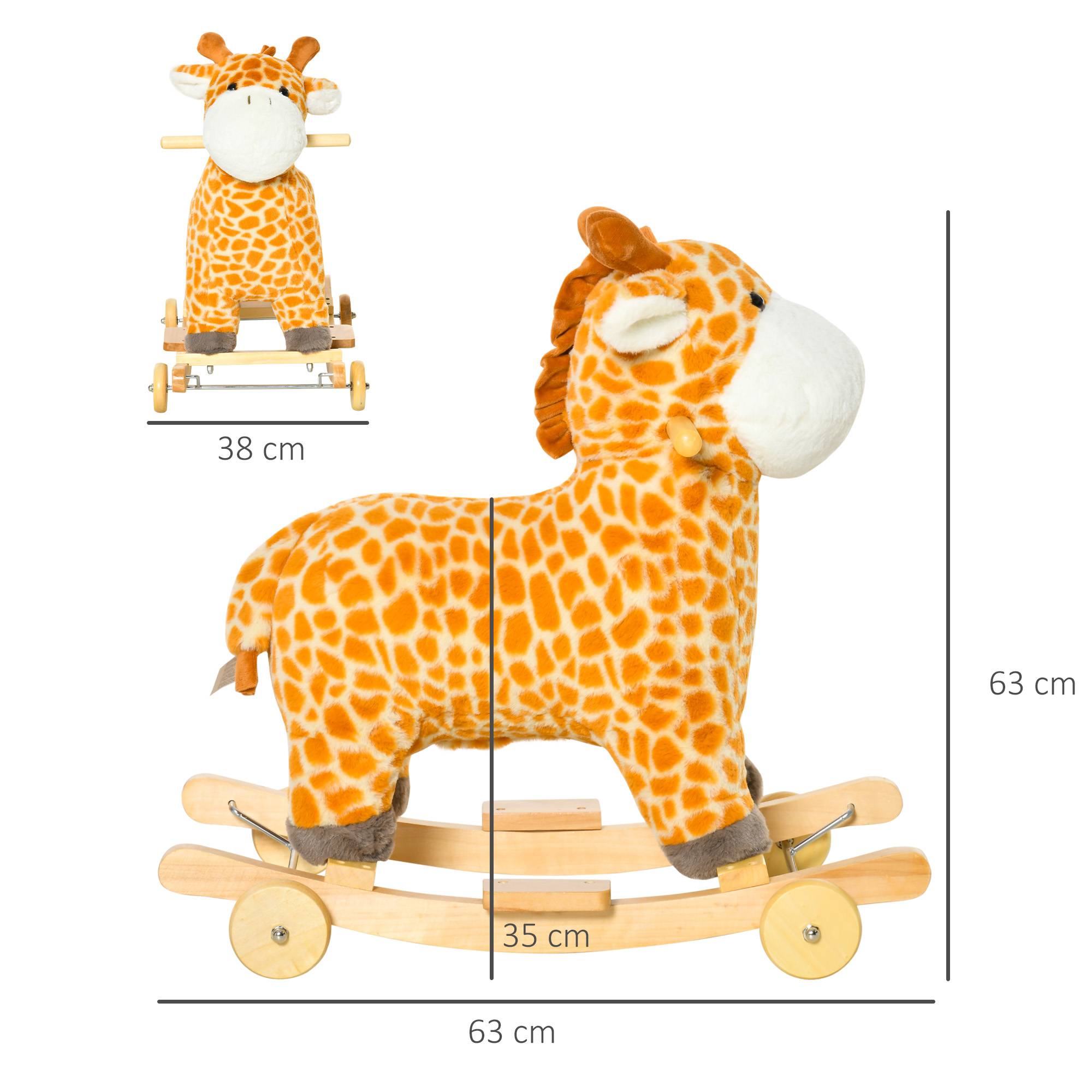 Jouet à Bascule Girafe et Porteur sur roulettes 2 en 1 Fonction sonore mugissement Bois peuplier Peluche Courte Polyester tacheté - Image 5