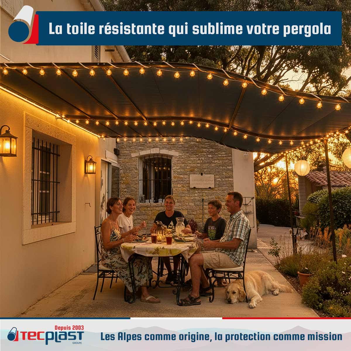 Pack Toile Pergola Gris Anthracite 3x4 m + Sandow Noir 20m - Bâche Pergola prête à poser LP506PR Garantie 5 ans TECPLAST - Image 2