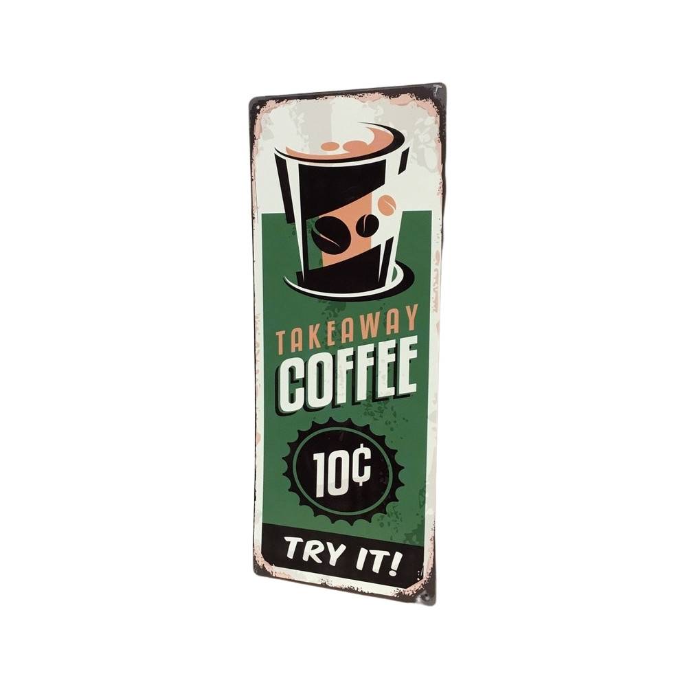 ~ Plaque murale décorative vintage métal vert Takeaway Coffee 20x50cm Chemin de campagne - Imagen 4