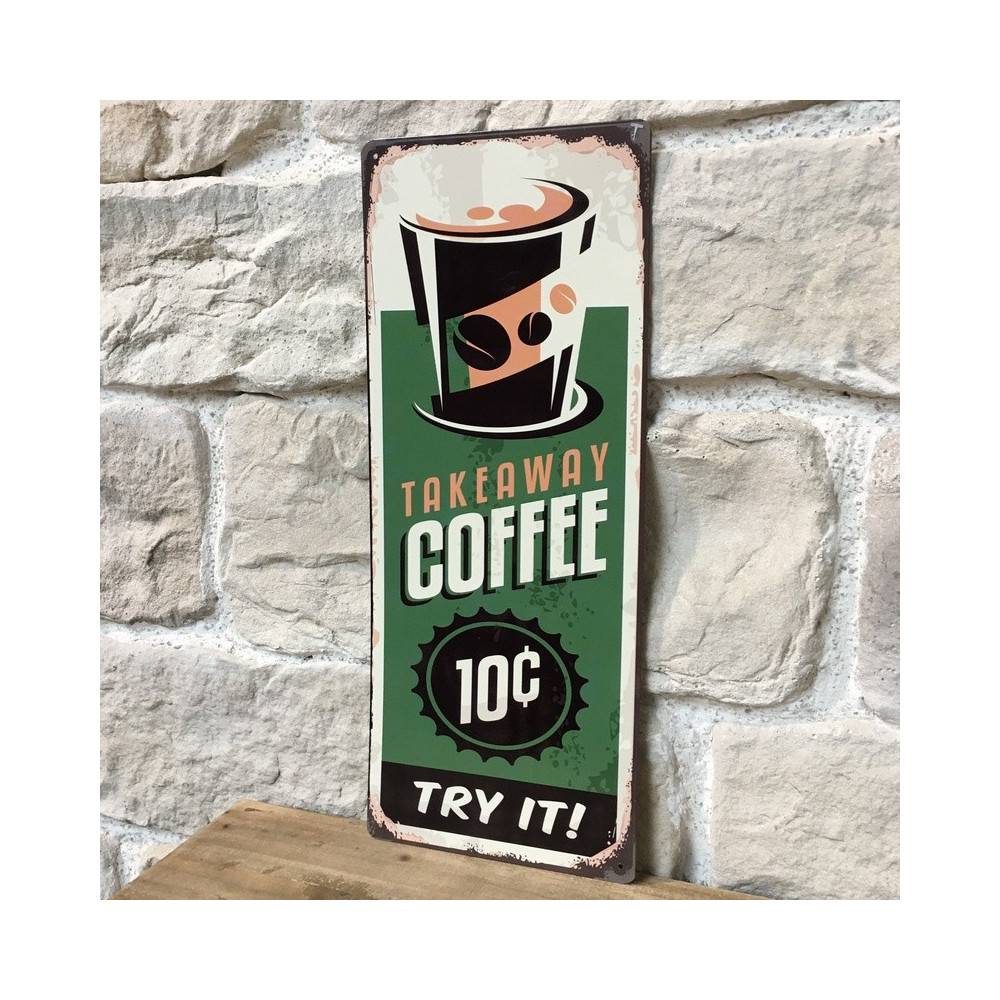 ~ Plaque murale décorative vintage métal vert Takeaway Coffee 20x50cm Chemin de campagne - Image 2