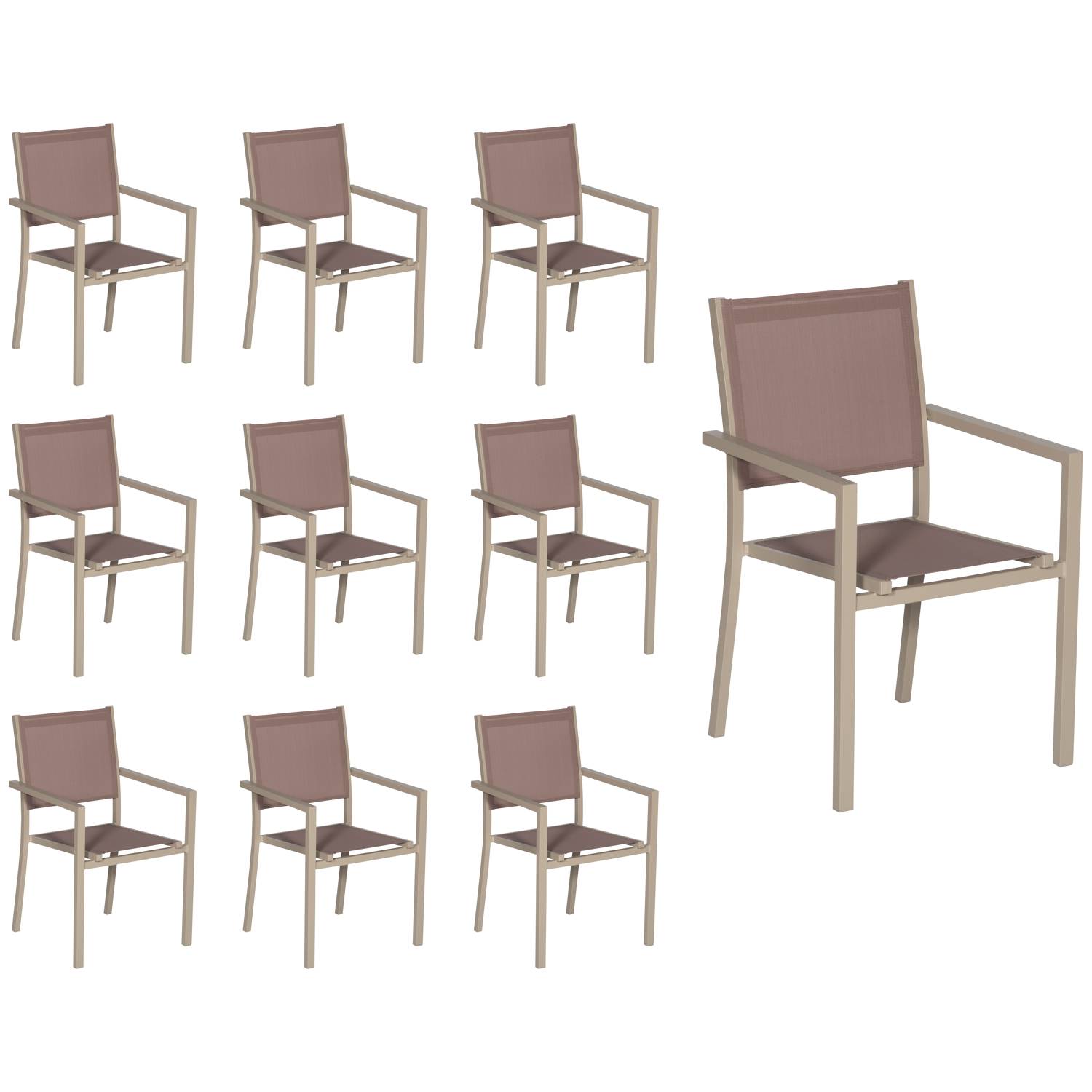 Happy Garden - Lot de 10 chaises en aluminium taupe - textilène taupe - HAPPY GARDEN - Imagen 1