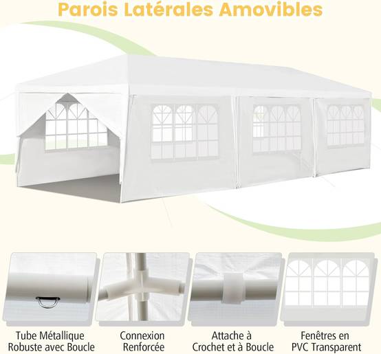 Costway - Tonnelle de Jardin 3x9m inclut 6 Murs Amovibles avec Fenêtre sur Côté, Abri Robuste avec Piquets de Terre - Image 3
