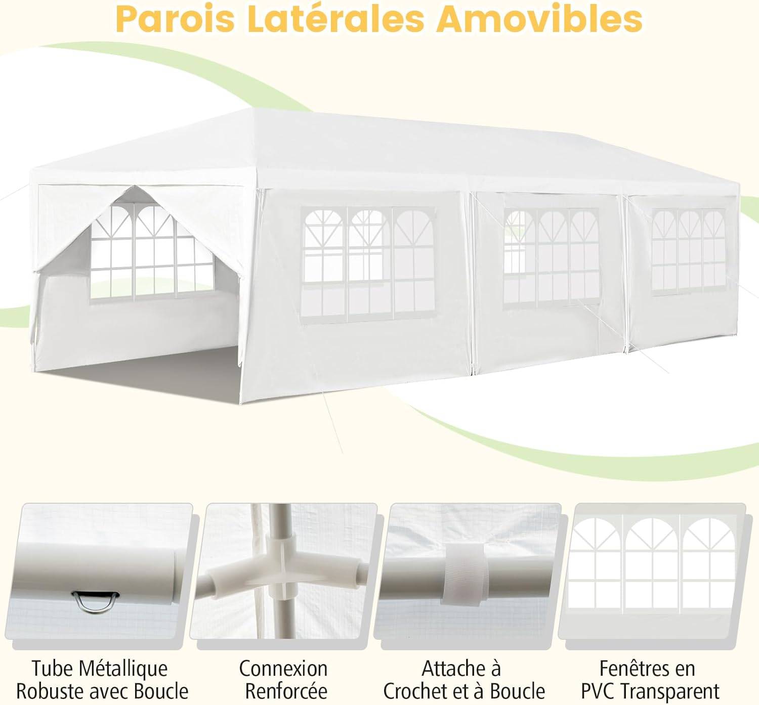 Costway - Tonnelle de Jardin 3x9m inclut 6 Murs Amovibles avec Fenêtre sur Côté, Abri Robuste avec Piquets de Terre - Image 3