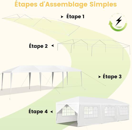 Costway - Tonnelle de Jardin 3x9m inclut 6 Murs Amovibles avec Fenêtre sur Côté, Abri Robuste avec Piquets de Terre - Image 6