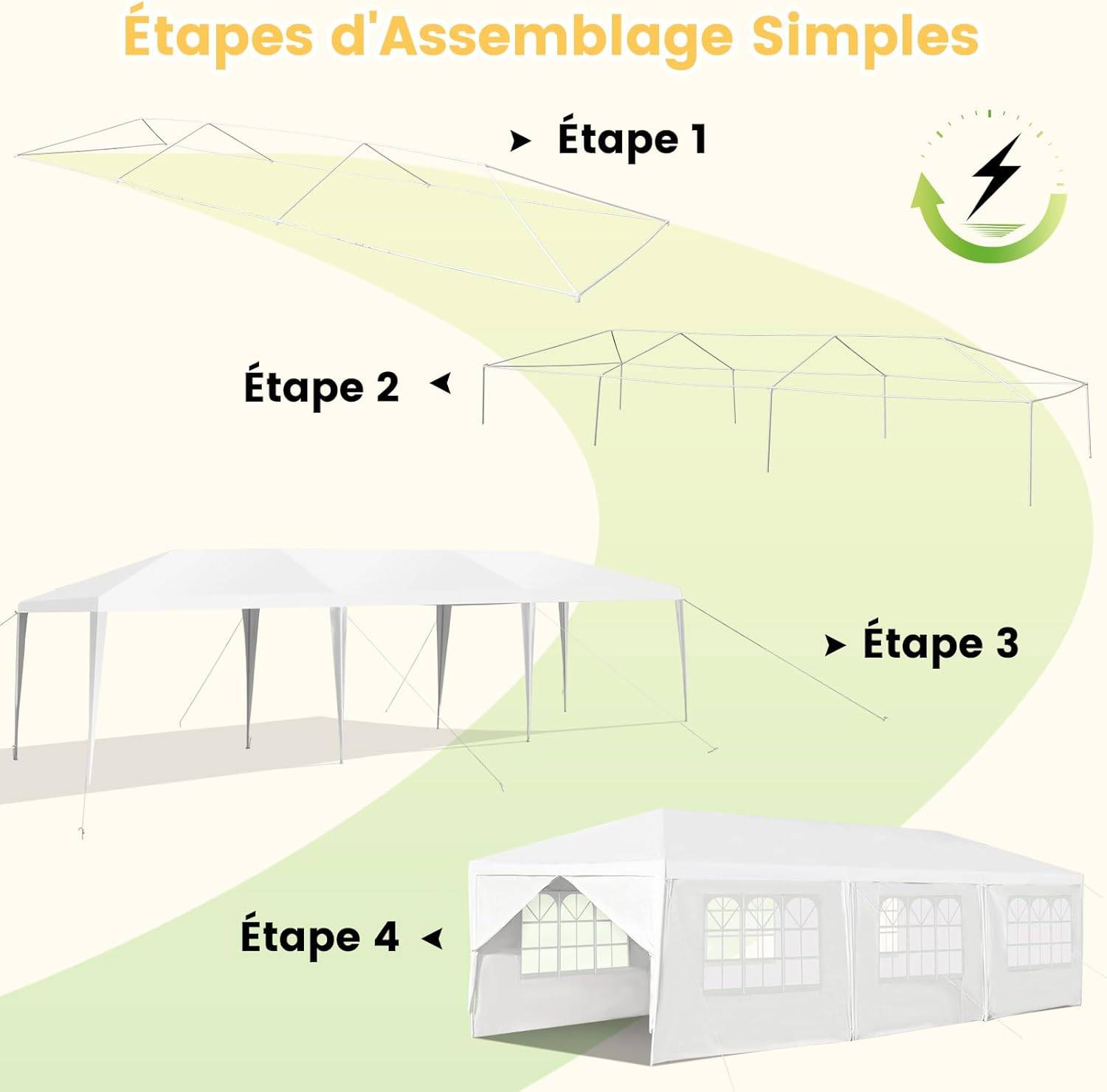Costway - Tonnelle de Jardin 3x9m inclut 6 Murs Amovibles avec Fenêtre sur Côté, Abri Robuste avec Piquets de Terre - Image 6
