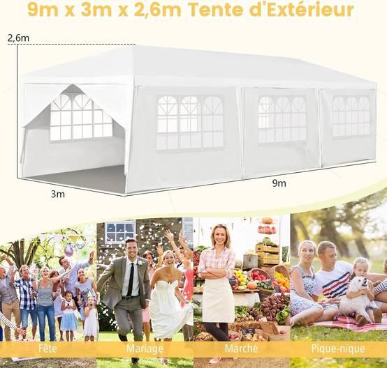Costway - Tonnelle de Jardin 3x9m inclut 6 Murs Amovibles avec Fenêtre sur Côté, Abri Robuste avec Piquets de Terre - Image 5