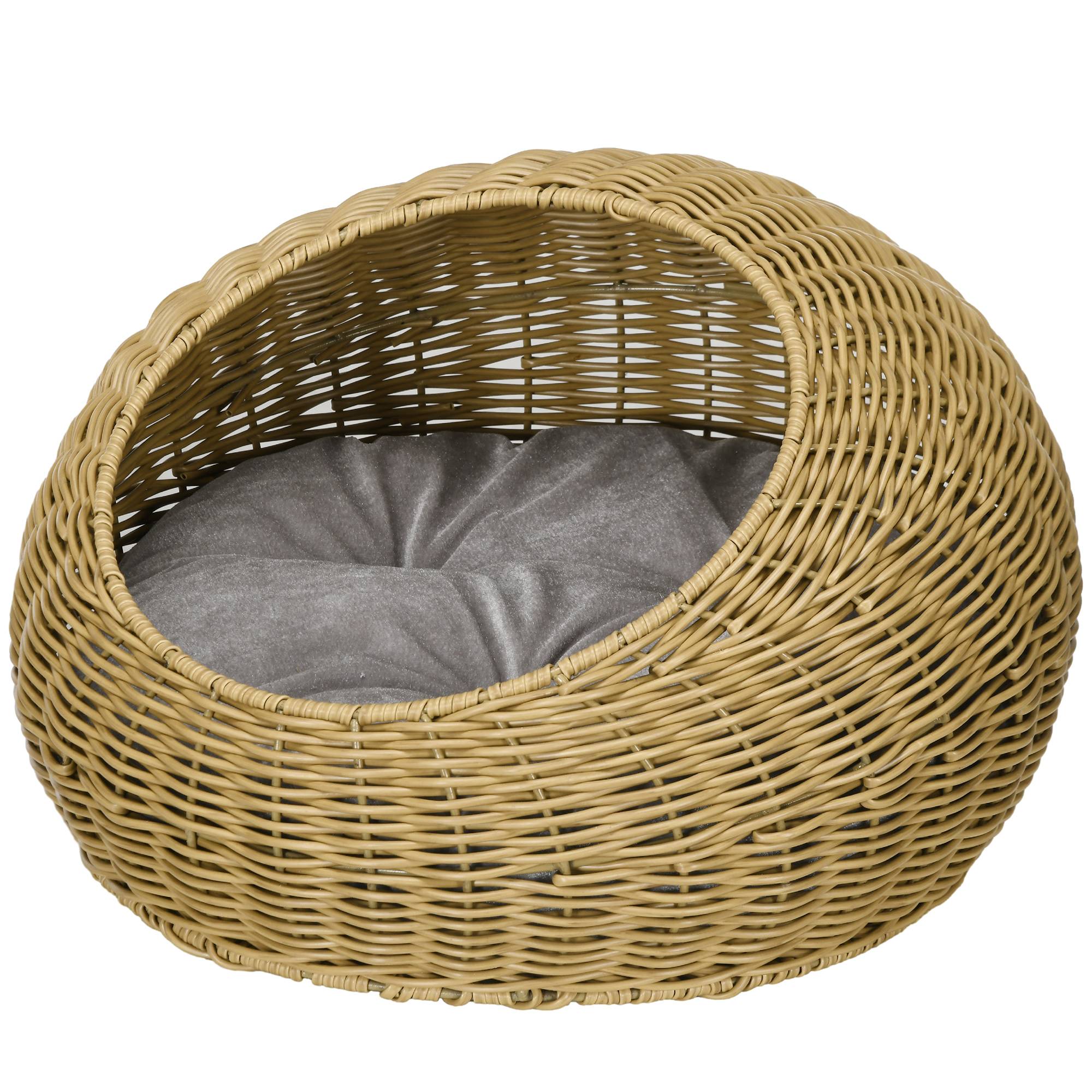 Sans Marque - Niche pour chat avec coussin lavable, pour chats jusqu'à 4 kg, usage intérieur, rotin artificiel, Ø50 x 31 cm, marron clair - Image 2