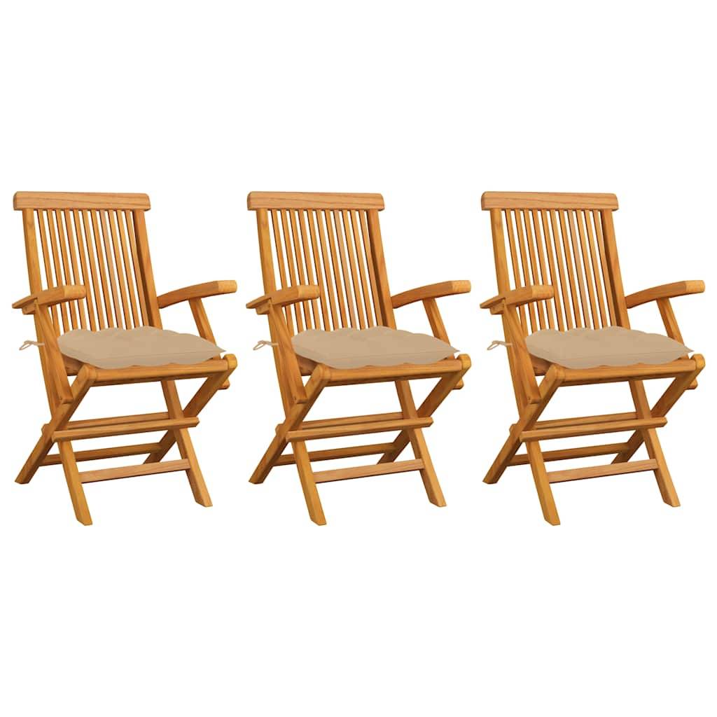 Lot de 3 chaises de jardin bois teck beige 55 x 60 x 89 cm - PANGIVO - Image 1