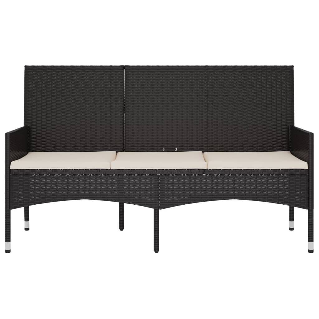 Helloshop26 - Banc de jardin meuble de patio d'extérieur terrasse à 3 places 140 x 51 x 85 cm avec coussins noir résine tressée - Imagen 2