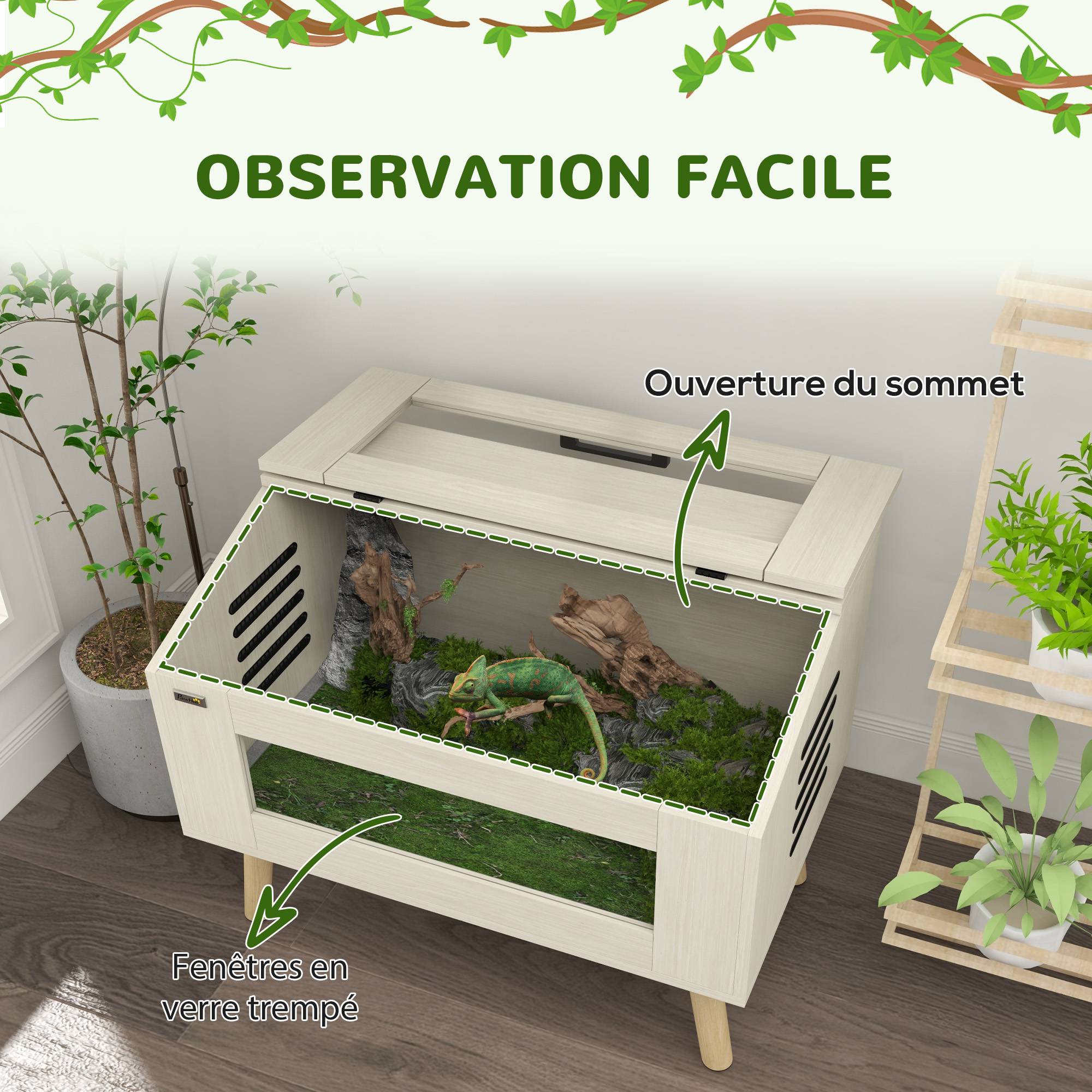 Terrarium panneaux de particules naturel 80 x 50 x 60 cm - PANGIVO - Image 7